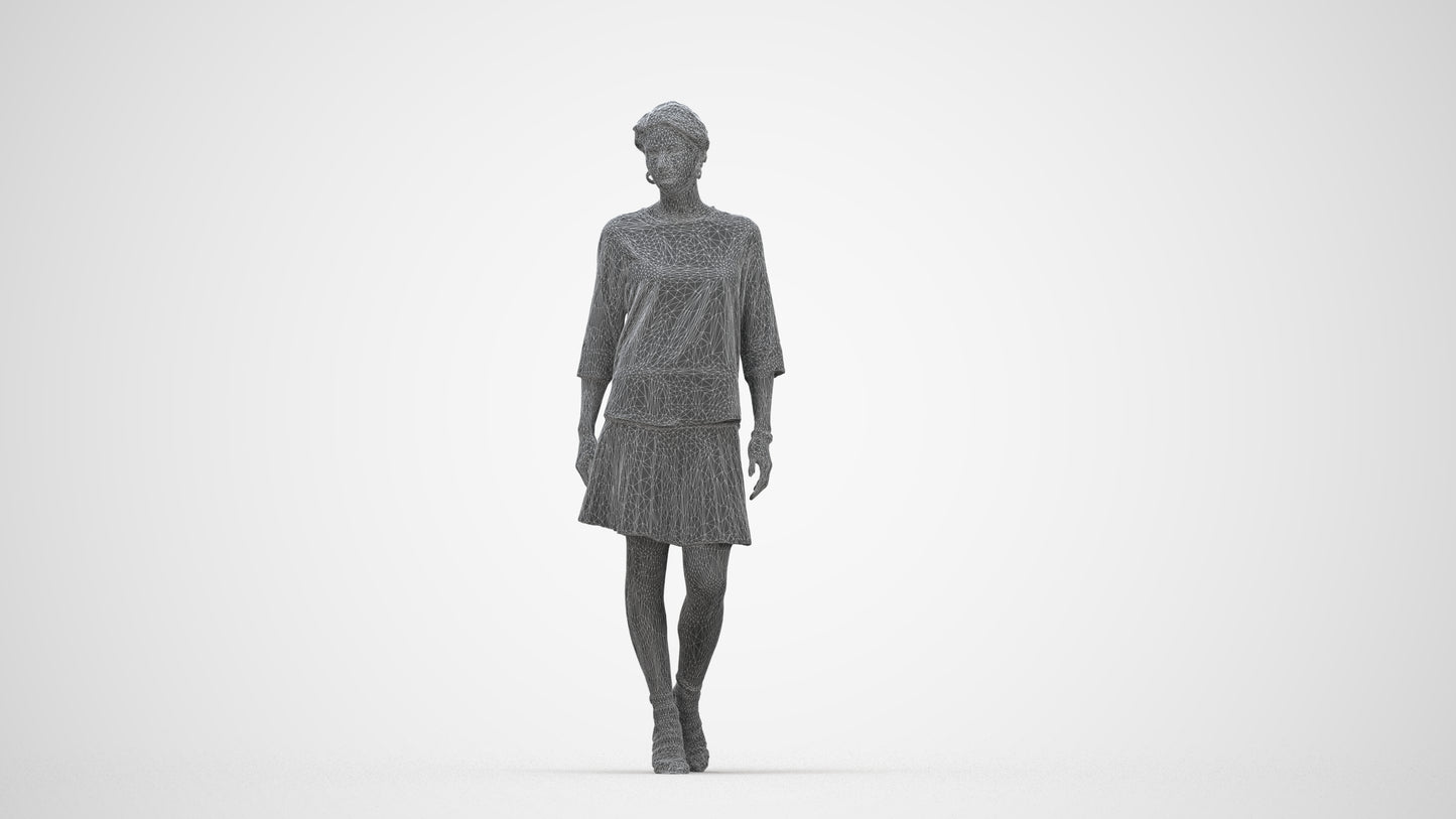 realistic 3D woman business standing, scanned archviz people for Blender and 3ds Max, wireframe back view