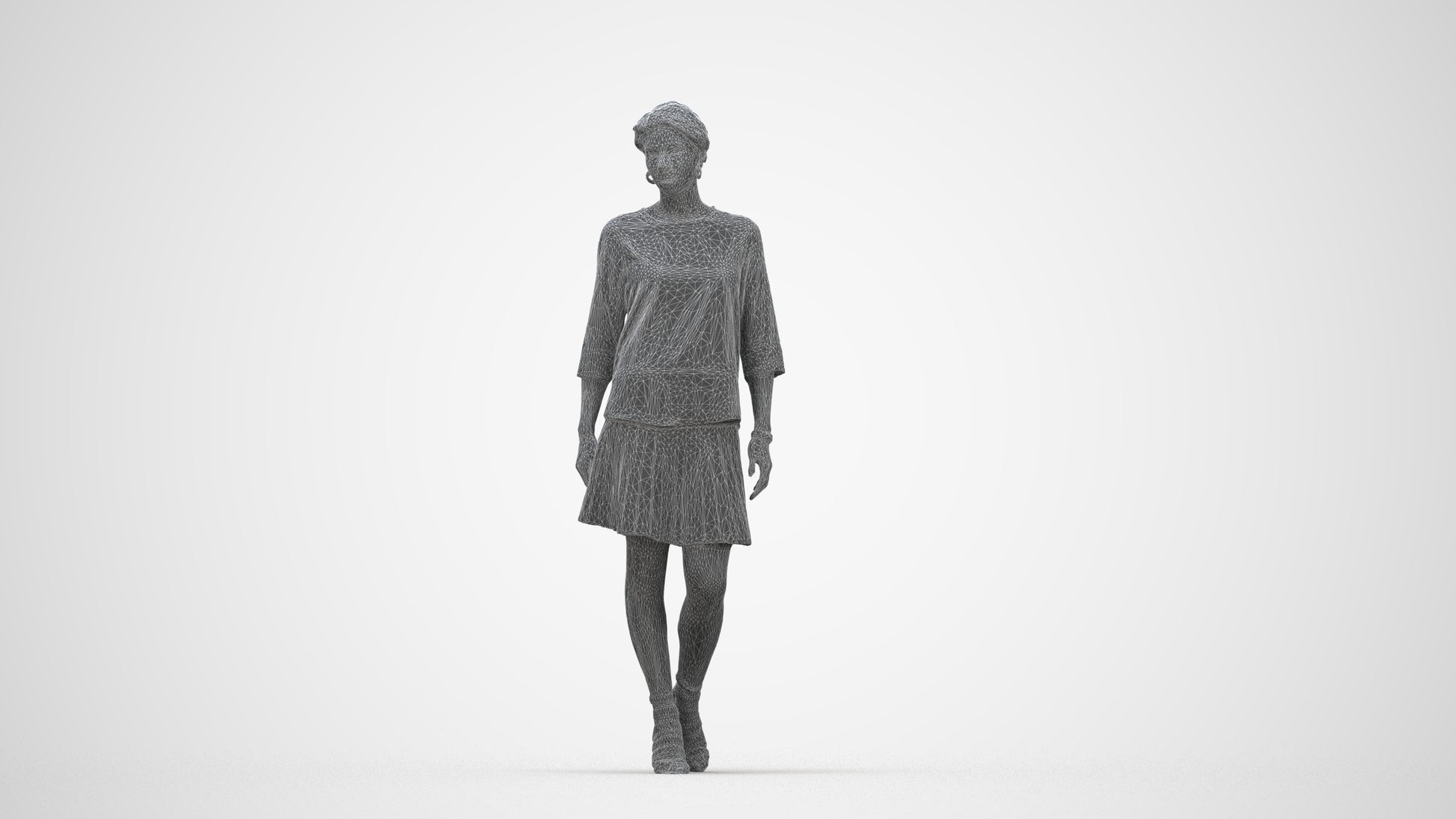 realistic 3D woman business standing, scanned archviz people for Blender and 3ds Max, wireframe back view