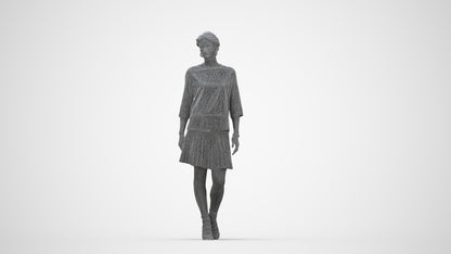 realistic 3D woman business standing, scanned archviz people for Blender and 3ds Max, wireframe back view