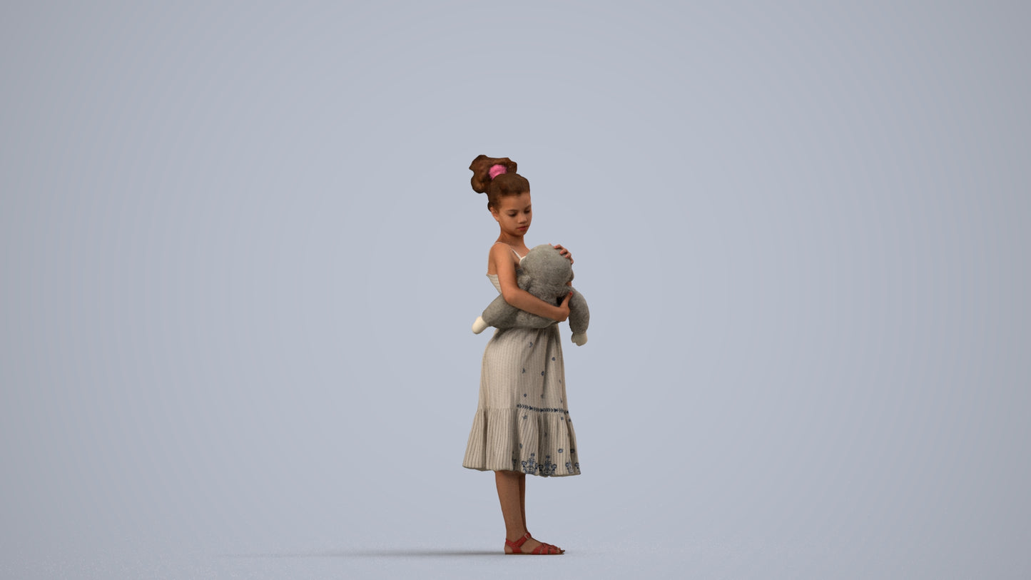 realistic 3D girl casual kids, scanned archviz people for Blender and 3ds Max, side view render