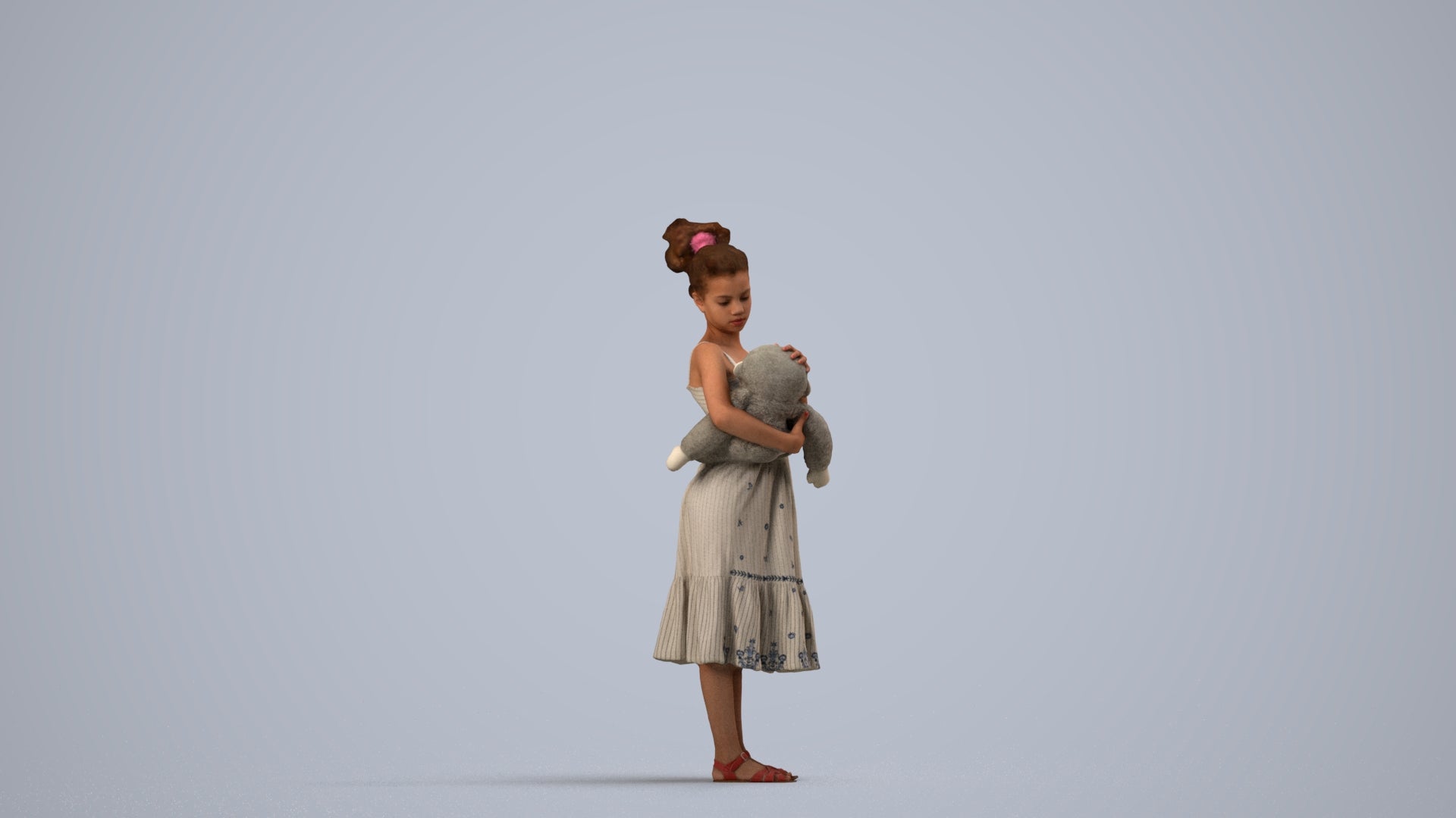 realistic 3D girl casual kids, scanned archviz people for Blender and 3ds Max, side view render