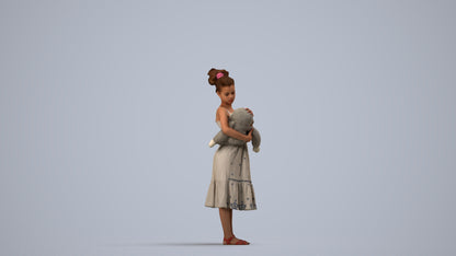 realistic 3D girl casual kids, scanned archviz people for Blender and 3ds Max, side view render