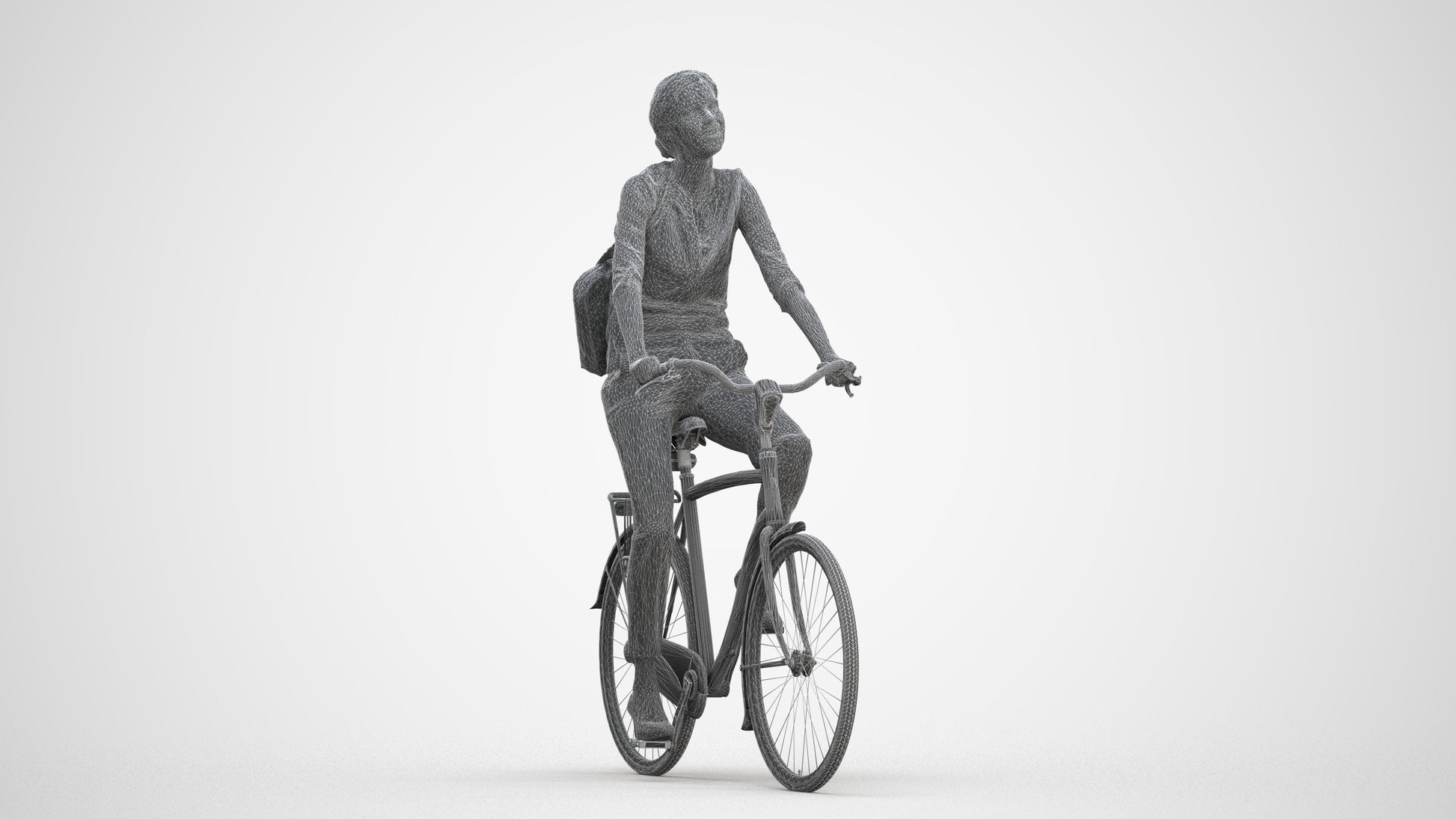 3D scanned woman cycling casual, photorealistic archviz people for Enscape and SketchUp, three-quarter front view render