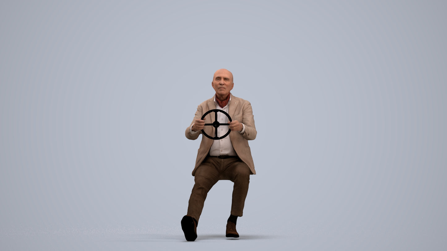 3D human model senior man business mix, photogrammetry scanned person for archviz, standing pose render