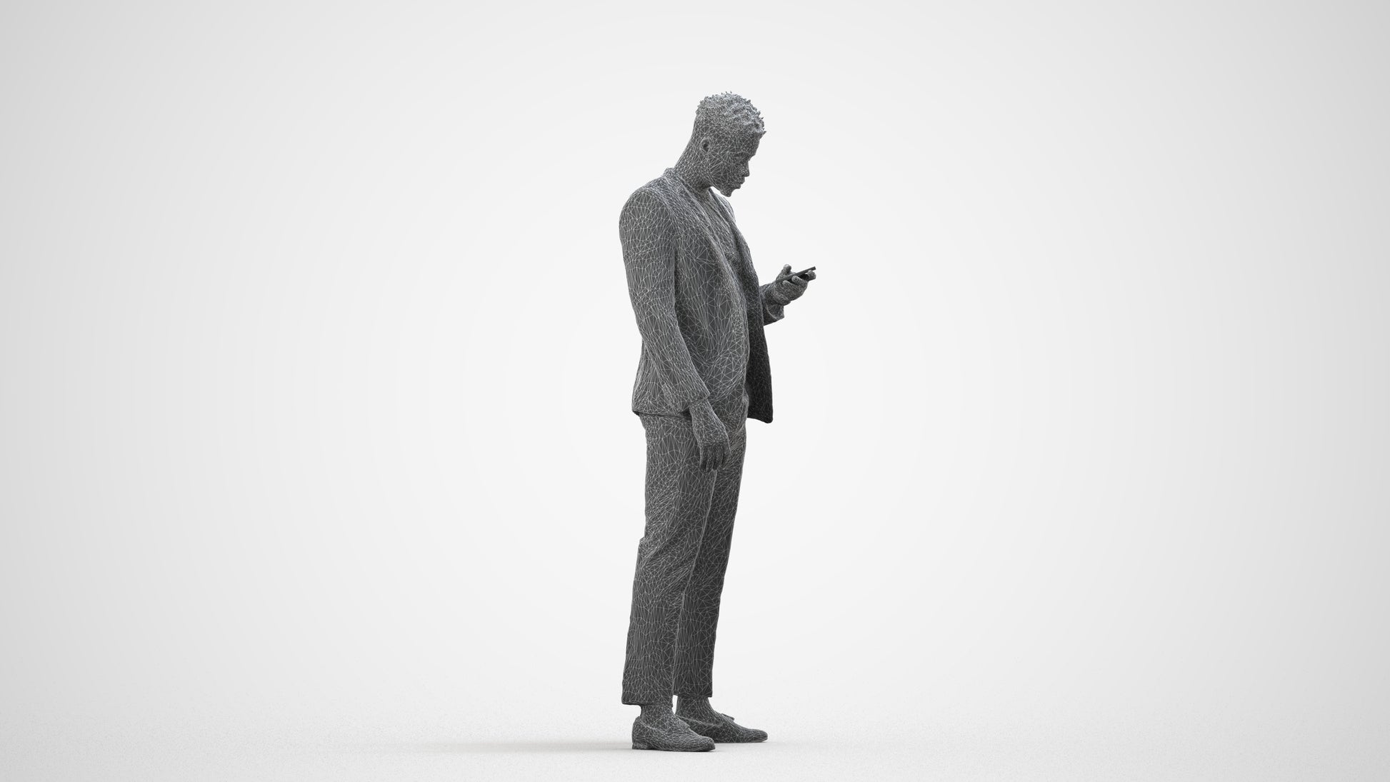 3D people model man casual standing, scanned human for 3ds Max rendering, wireframe side view