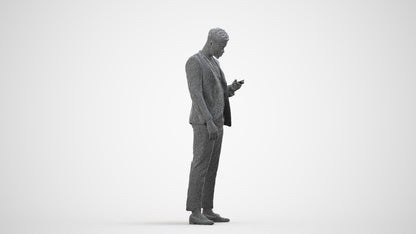 3D people model man casual standing, scanned human for 3ds Max rendering, wireframe side view