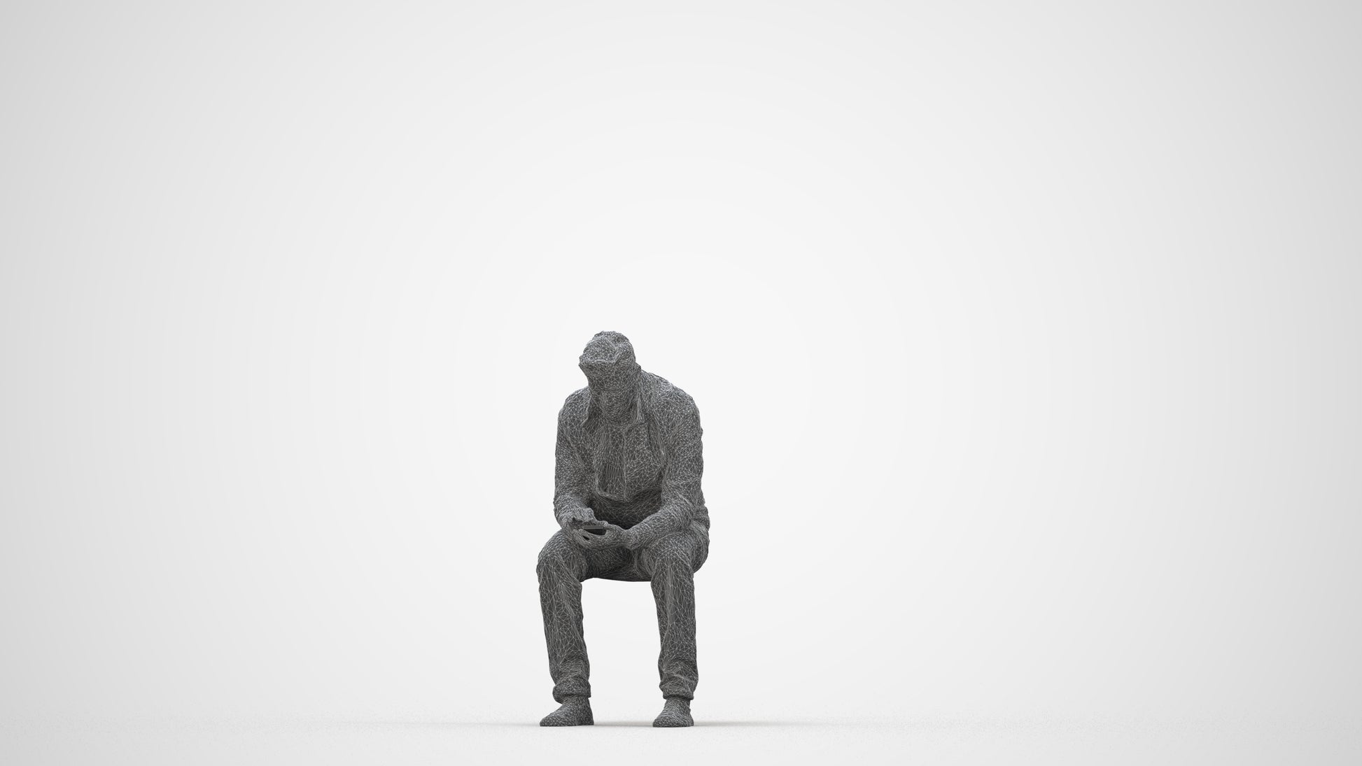 realistic 3D human man casual sitting, archviz people FBX OBJ for Blender, wireframe back view