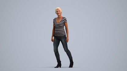 realistic 3D people senior woman casual walking, render-ready for V-Ray and Corona, FBX OBJ, standing pose render