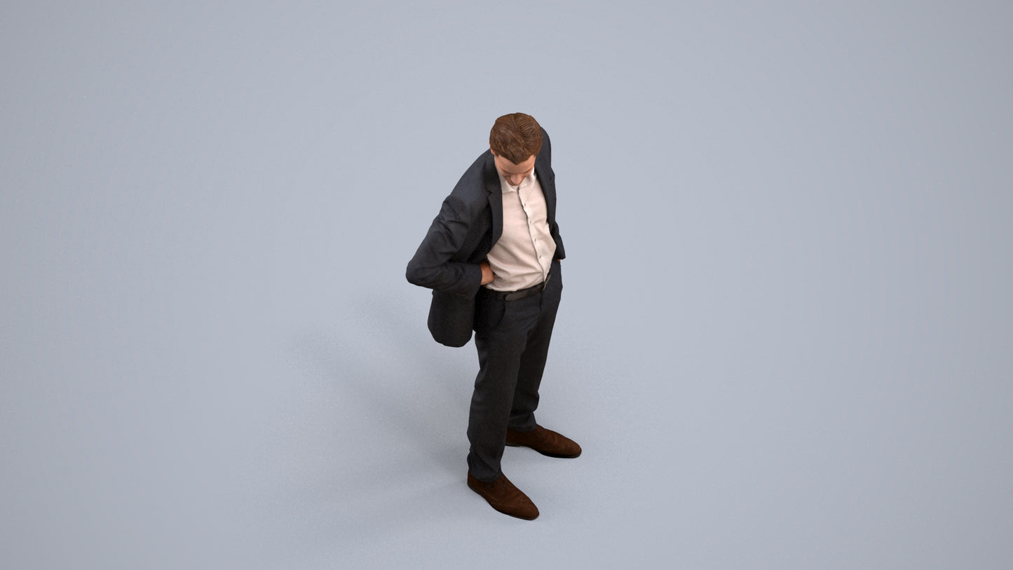 realistic 3D man business, scanned archviz people for Blender and 3ds Max, back view render