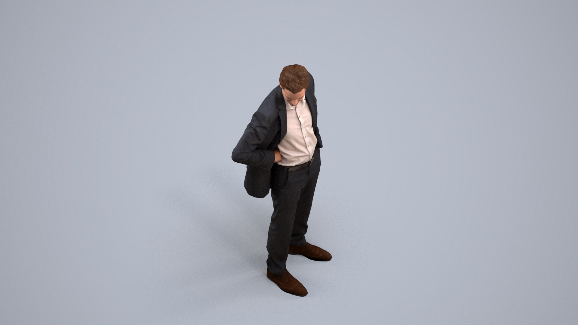 realistic 3D man business, scanned archviz people for Blender and 3ds Max, back view render