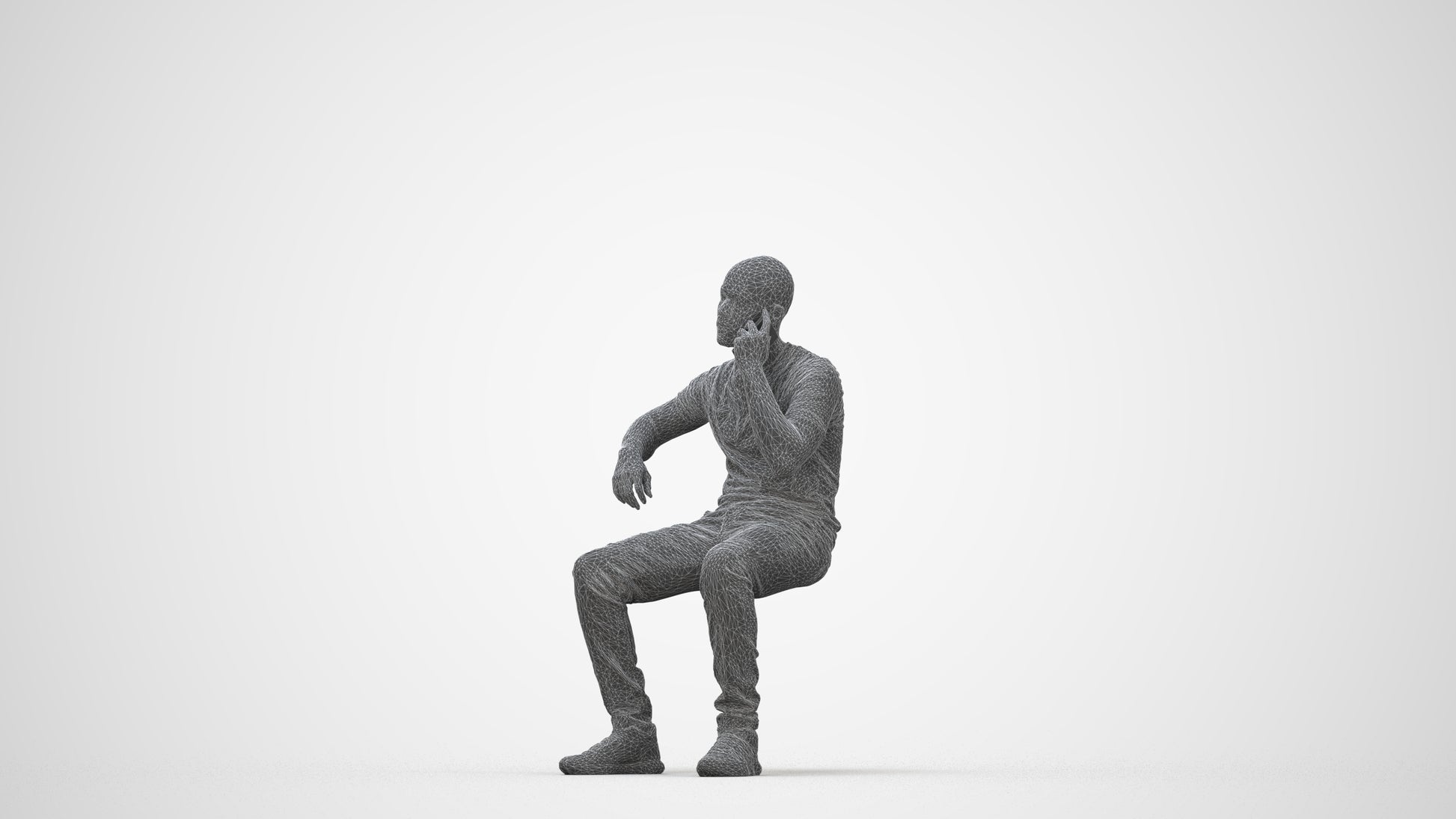 realistic 3D human man casual sitting, archviz people FBX OBJ for Blender, wireframe back view