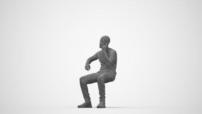 realistic 3D human man casual sitting, archviz people FBX OBJ for Blender, wireframe back view