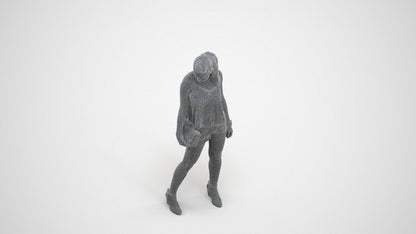 3D scanned girl standing casual, photorealistic archviz people for Enscape and SketchUp, wireframe three-quarter view