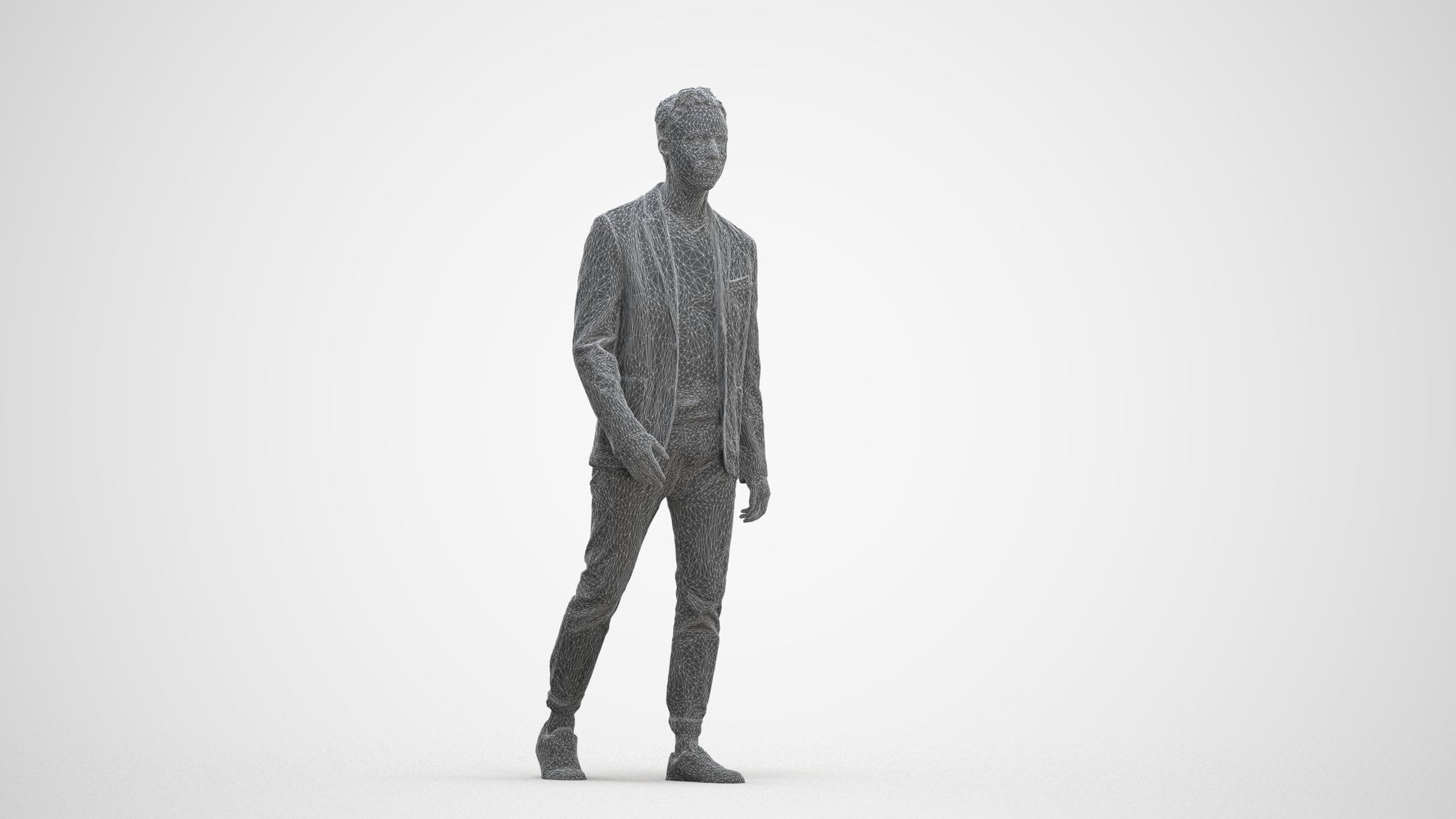 3D scanned man walking business, photorealistic archviz people for Enscape and SketchUp, three-quarter front view render