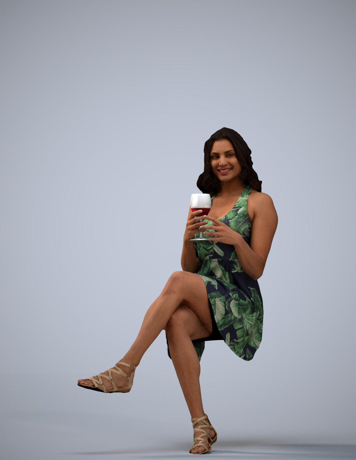 scanned 3D woman sitting, photogrammetry people for Enscape and V-Ray