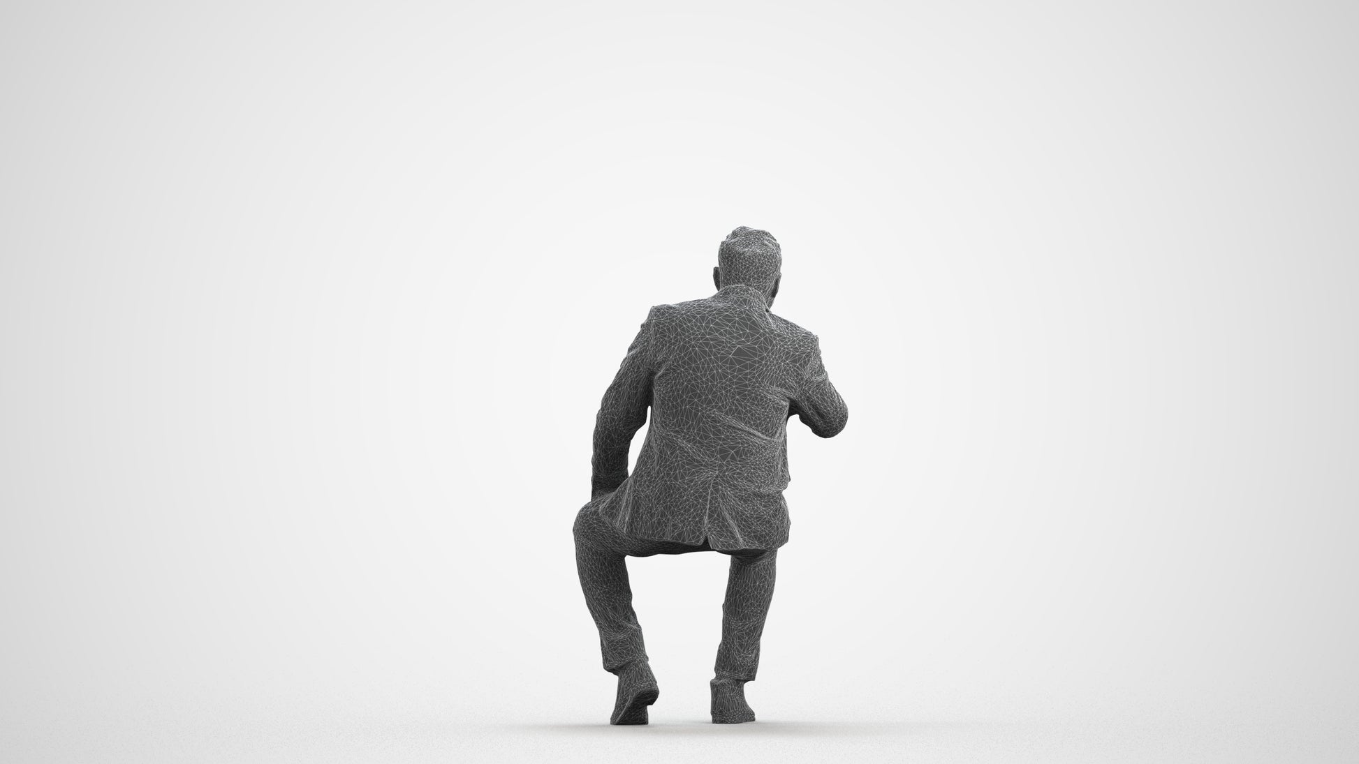 3D human model man business, photogrammetry scanned person for archviz, wireframe front view