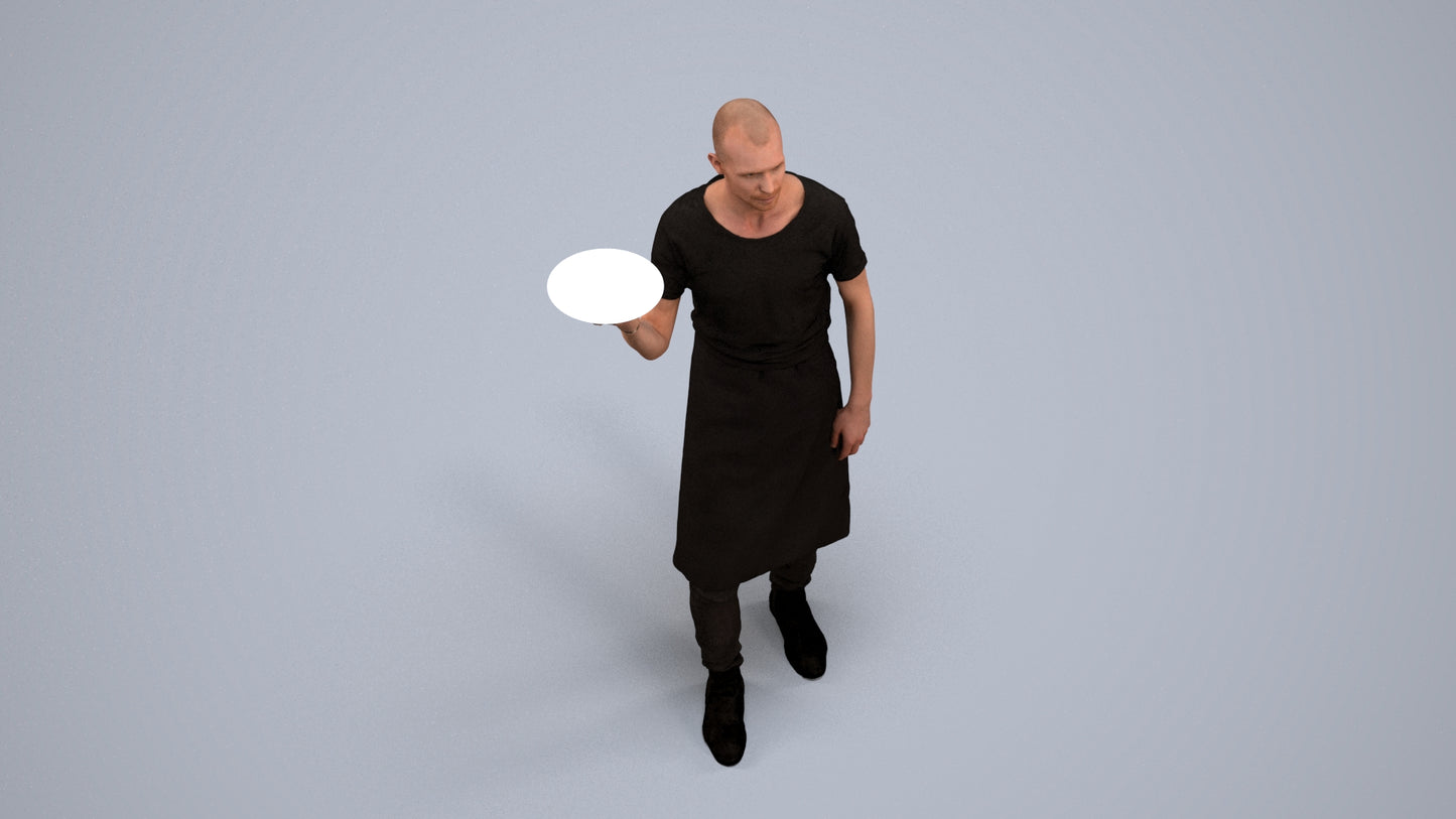 realistic 3D human man hospitality, archviz people FBX OBJ for Blender, back view render