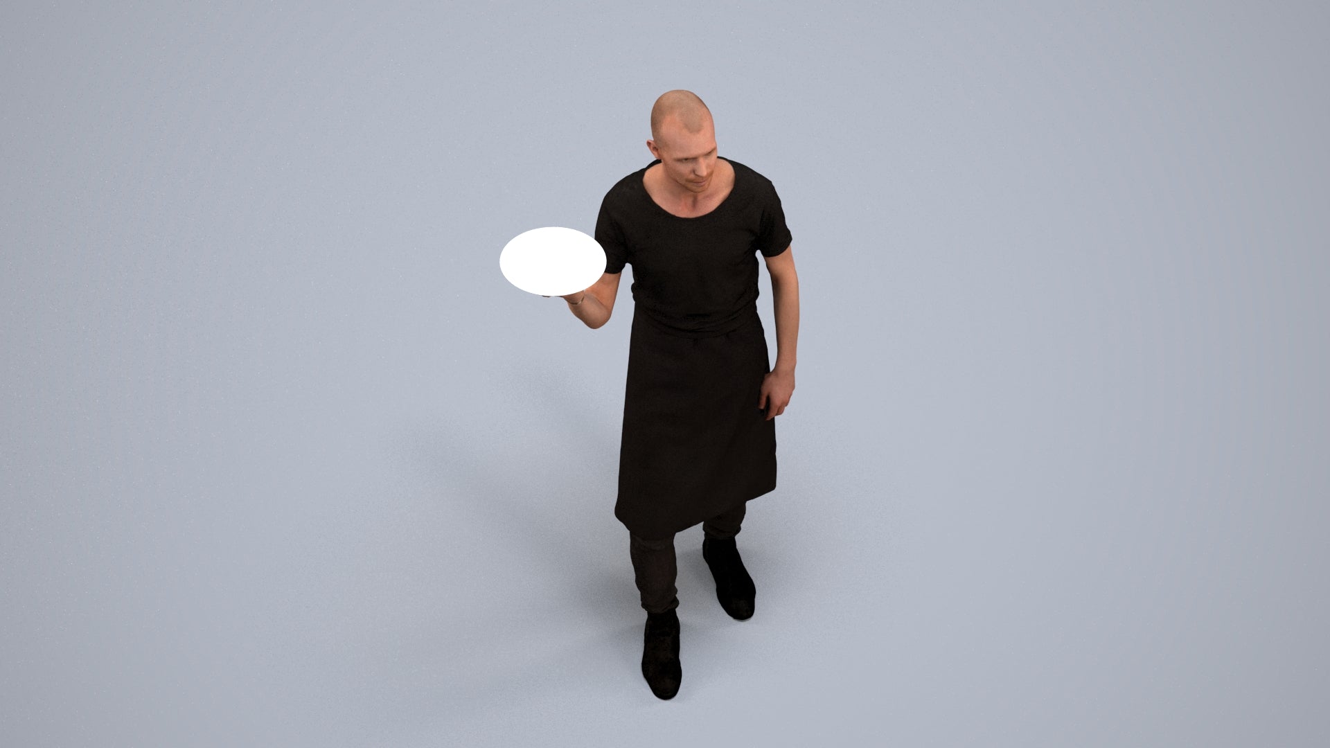 realistic 3D human man hospitality, archviz people FBX OBJ for Blender, back view render