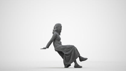 realistic 3D woman casual sitting, scanned archviz people for Blender and 3ds Max, wireframe side view