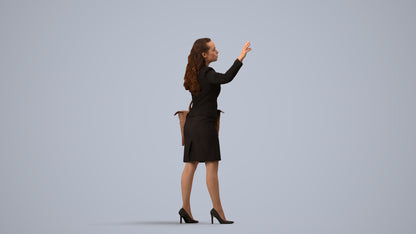 3D human model woman business standing, photogrammetry scanned person for archviz, side view render