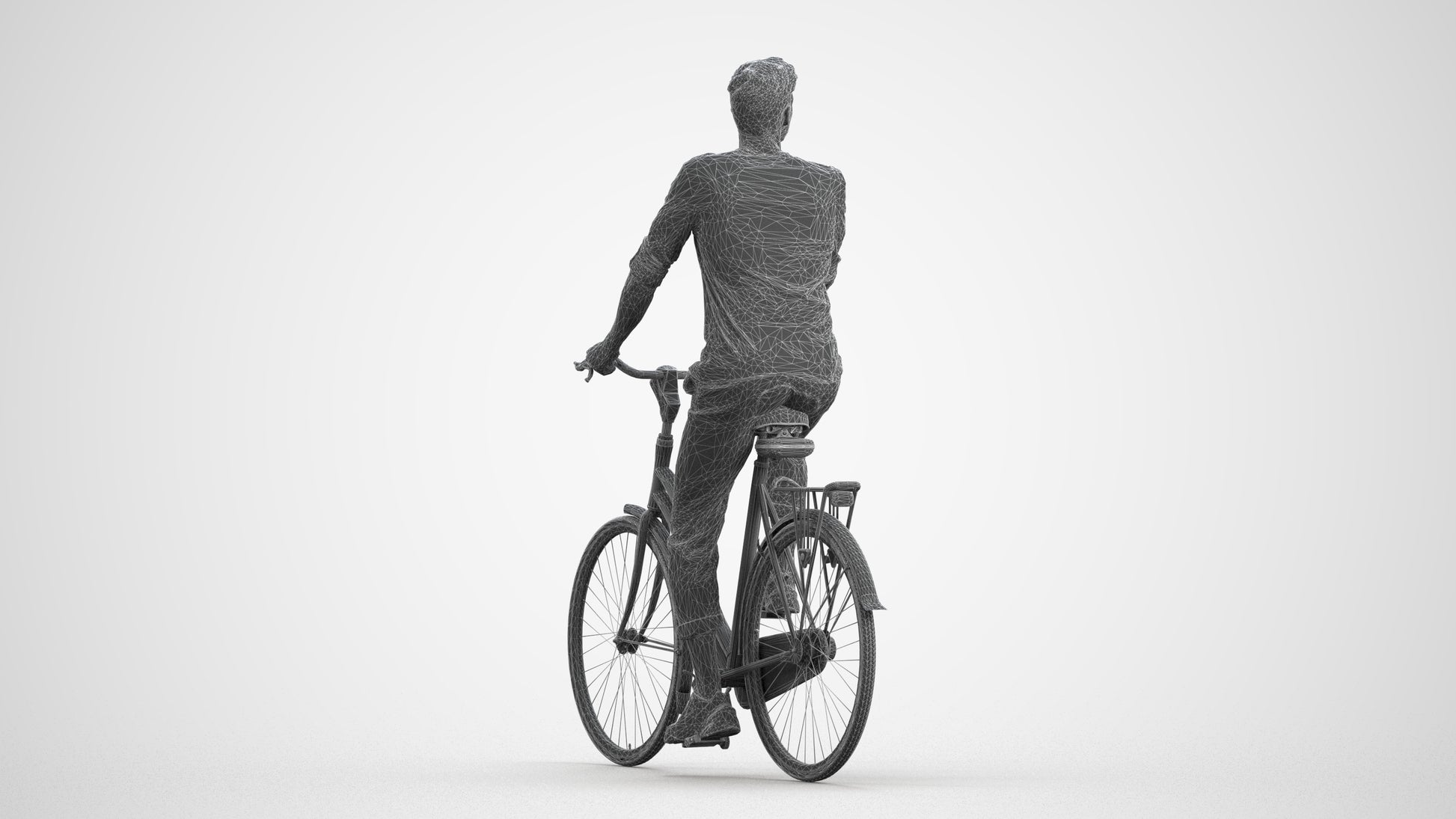3D scanned man sitting casual, photorealistic archviz people for Enscape and SketchUp, wireframe front view