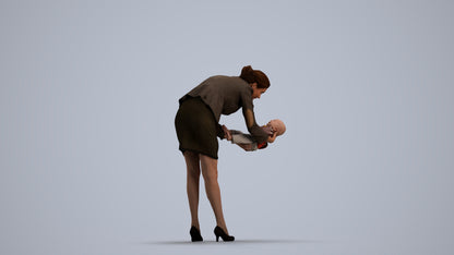 3D people model girl business kids, scanned human for 3ds Max rendering, front view render