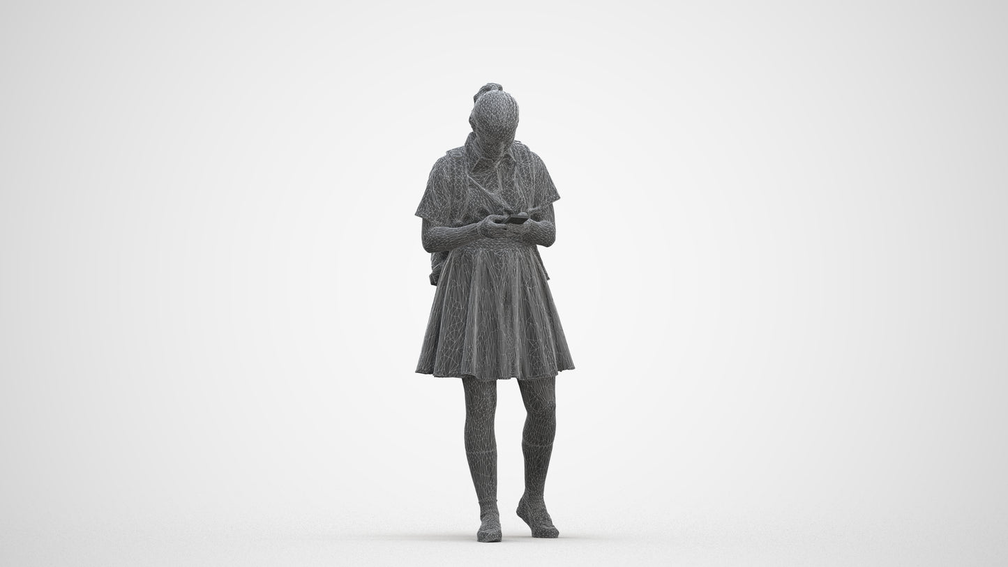 realistic 3D human girl kids, archviz people FBX OBJ for Blender, three-quarter front view render