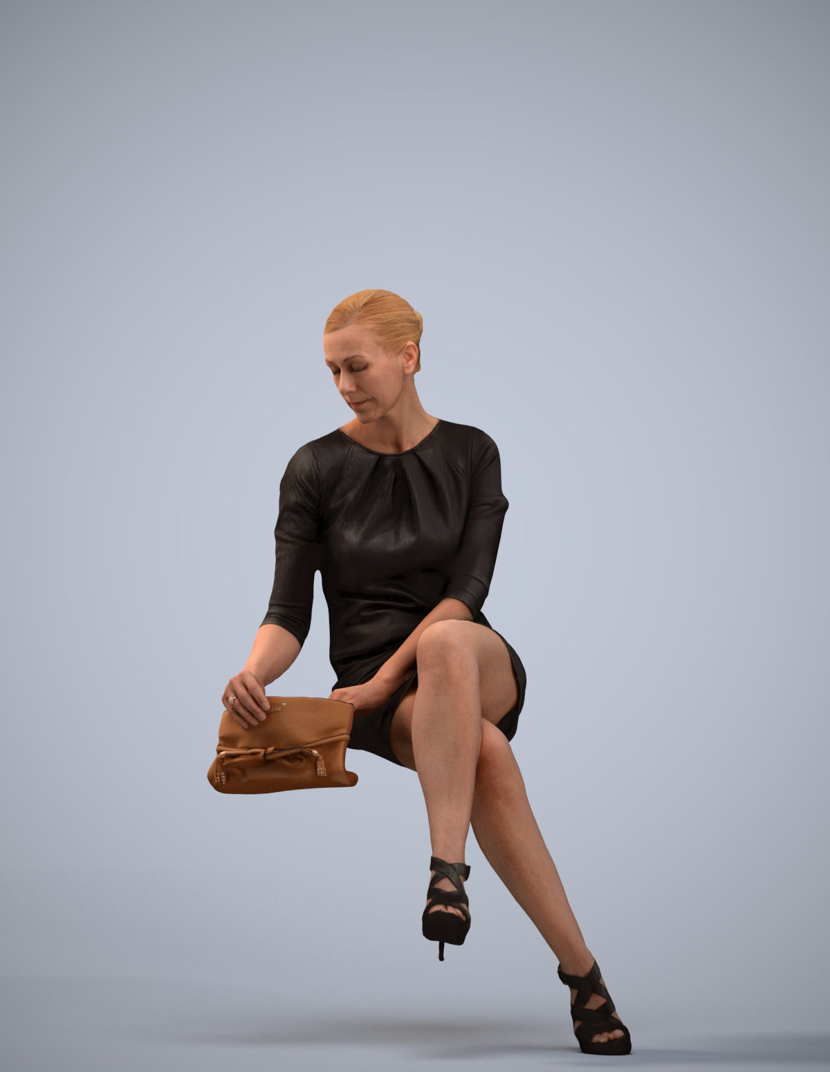 photogrammetry 3D woman business sitting, realistic human model archviz FBX
