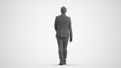 3D human model man business walking, photogrammetry scanned person for archviz, wireframe front view