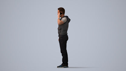 3D human model man casual standing, photogrammetry scanned person for archviz, three-quarter view render