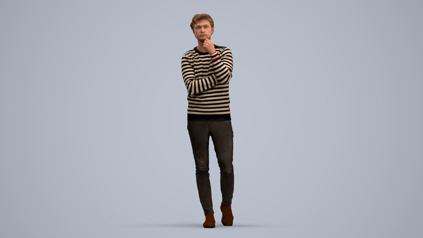 realistic 3D human man casual standing, archviz people FBX OBJ for Blender, standing pose render