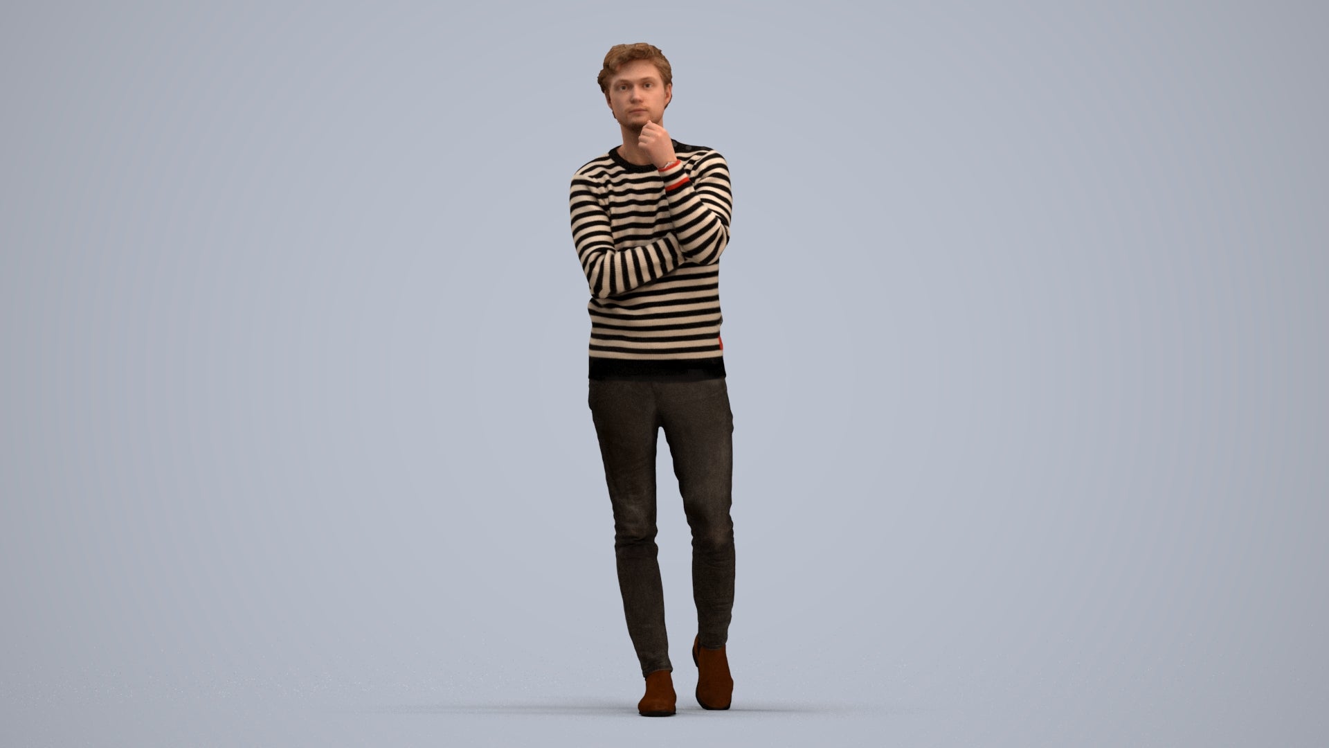realistic 3D human man casual standing, archviz people FBX OBJ for Blender, standing pose render