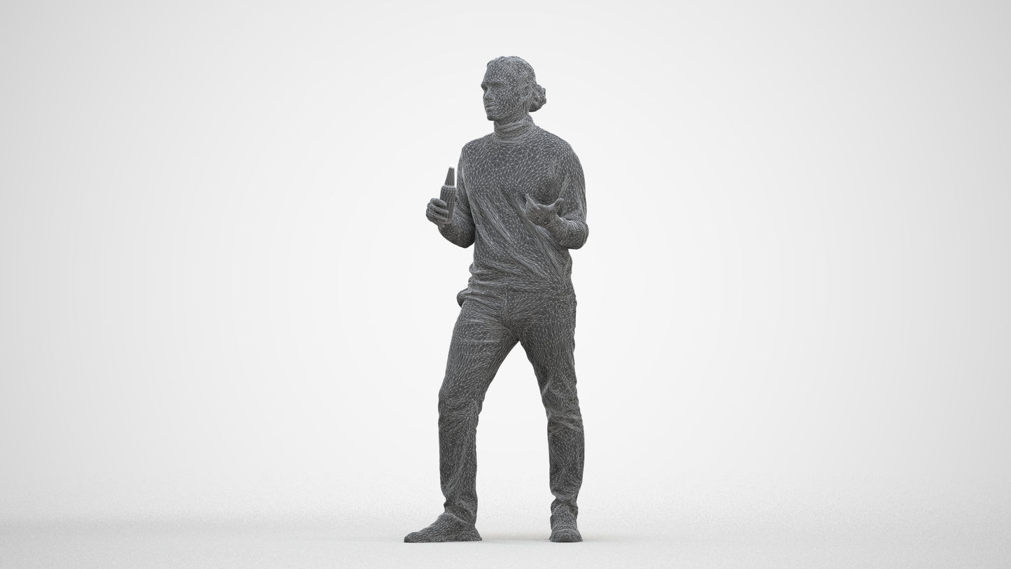 photogrammetry 3D man casual standing, realistic human model archviz FBX, three-quarter front view render