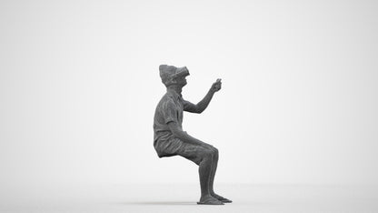 realistic 3D man casual sitting, scanned archviz people for Blender and 3ds Max, wireframe side view