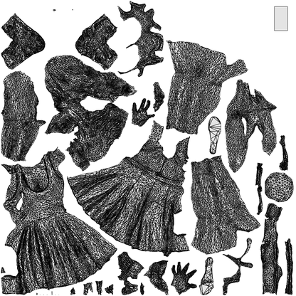 3D people model woman standing, scanned human for 3ds Max rendering, wireframe top-down view