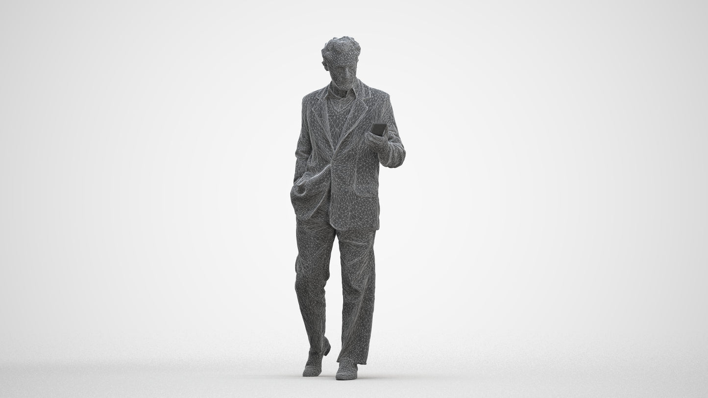 realistic 3D human man business walking, archviz people FBX OBJ for Blender, three-quarter front view render