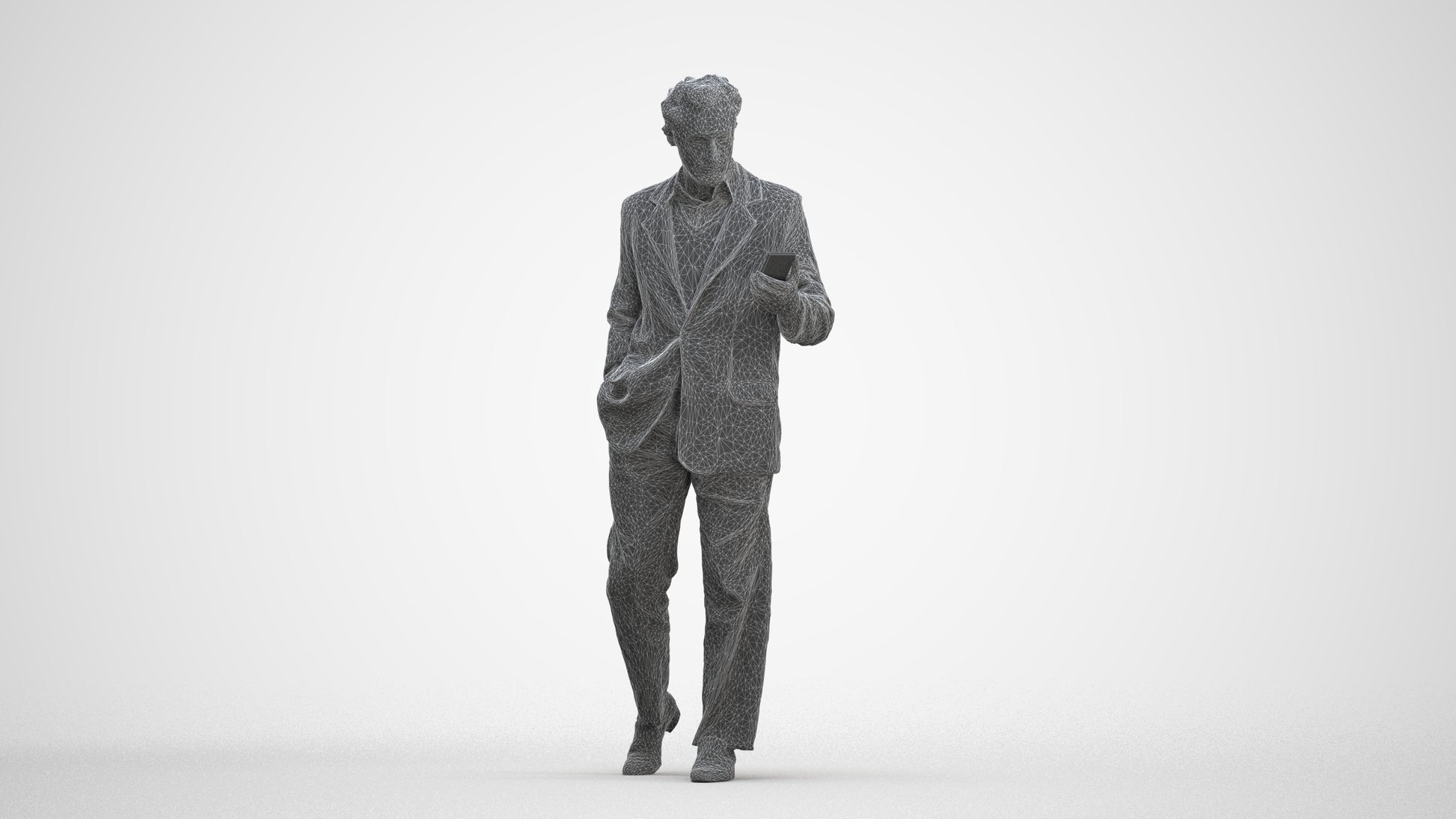 realistic 3D human man business walking, archviz people FBX OBJ for Blender, three-quarter front view render
