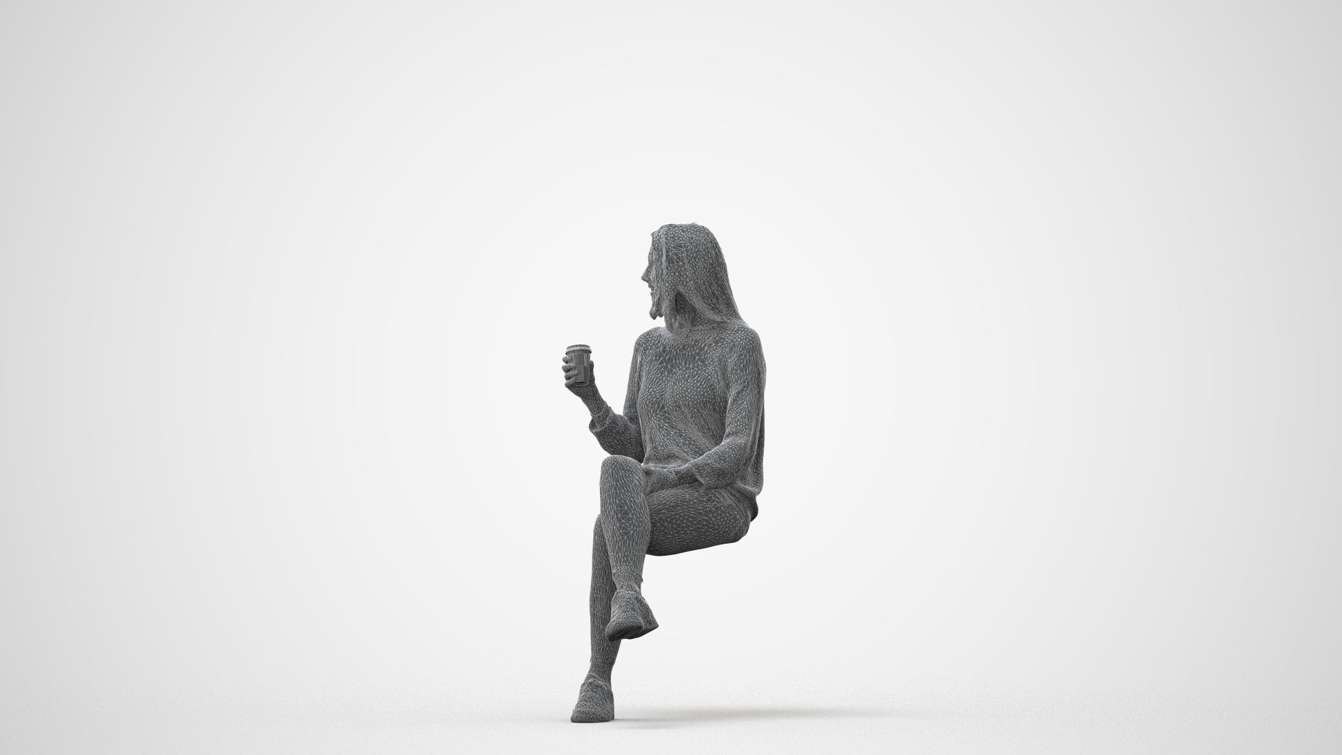 3D scanned woman sitting casual, photorealistic archviz people for Enscape and SketchUp, square thumbnail