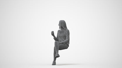 3D scanned woman sitting casual, photorealistic archviz people for Enscape and SketchUp, square thumbnail