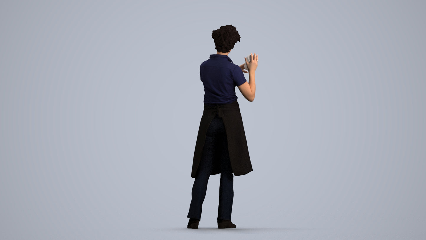 3D people model woman hospitality, scanned human for 3ds Max rendering, front view render