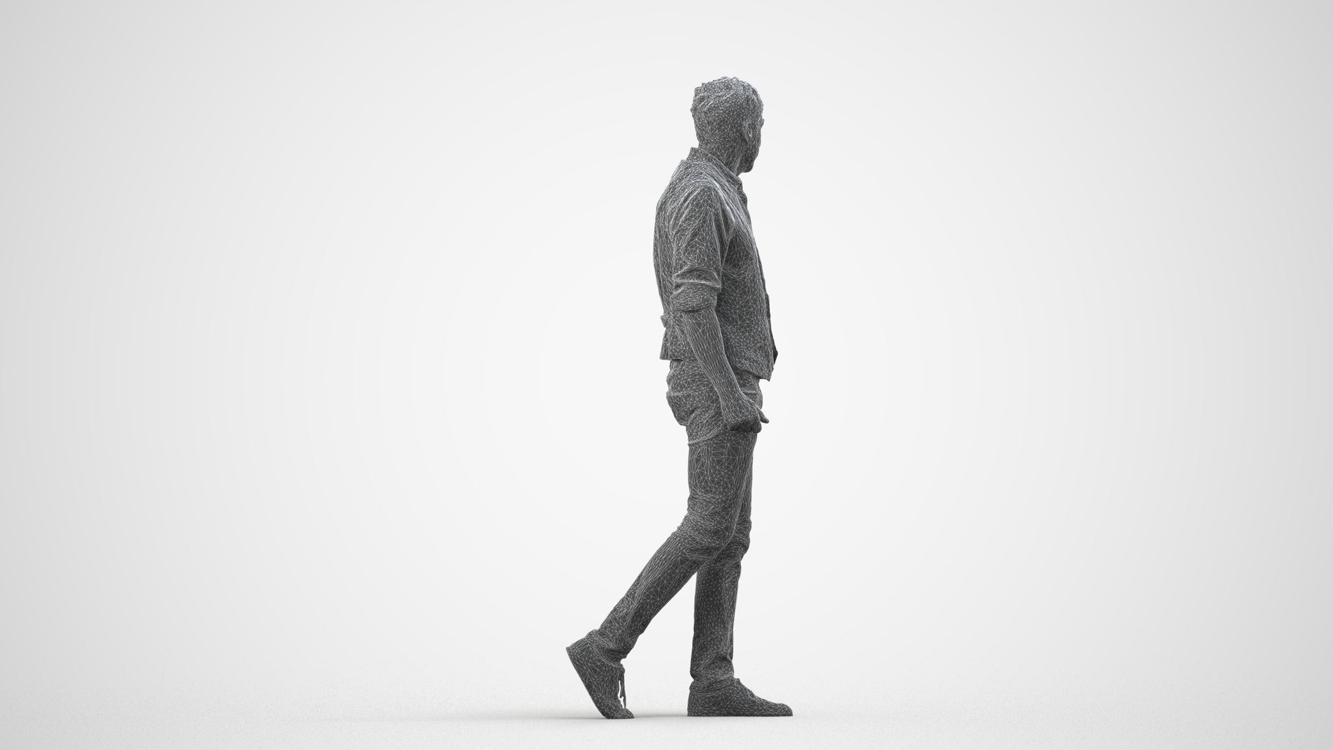 realistic 3D human man casual walking, archviz people FBX OBJ for Blender, wireframe side view