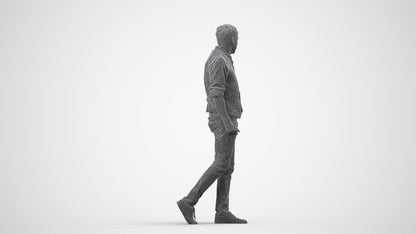 realistic 3D human man casual walking, archviz people FBX OBJ for Blender, wireframe side view
