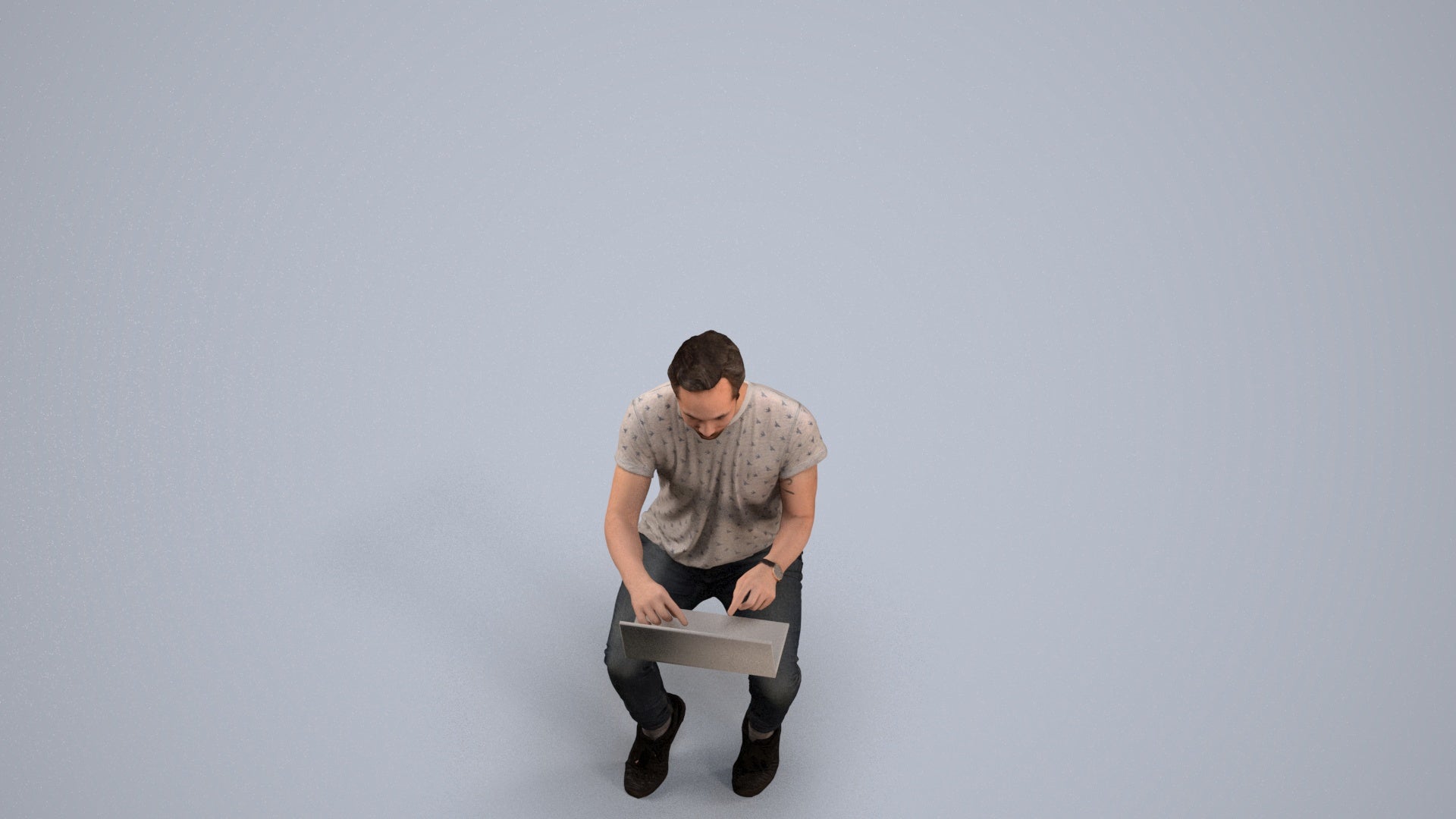 3D human model man casual business, photogrammetry scanned person for archviz, back view render