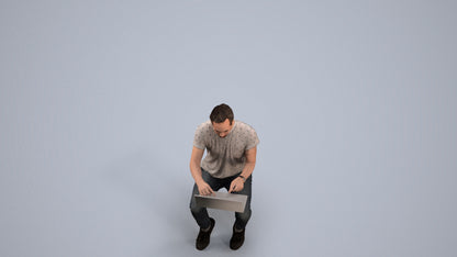 3D human model man casual business, photogrammetry scanned person for archviz, back view render