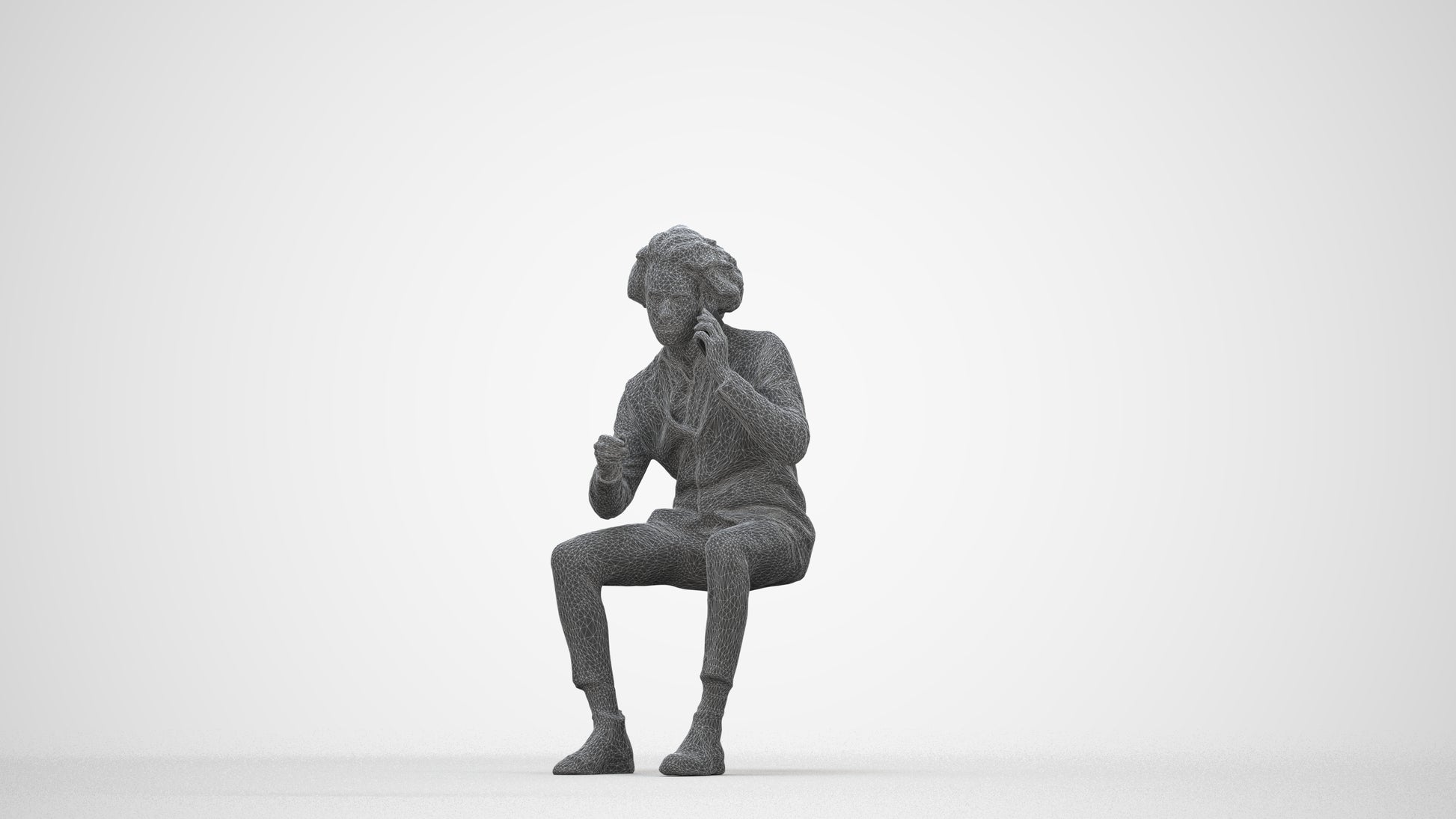 3D scanned man sitting business, photorealistic archviz people for Enscape and SketchUp, wireframe back view