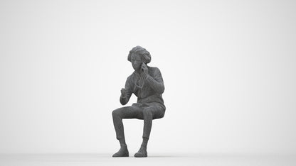 3D scanned man sitting business, photorealistic archviz people for Enscape and SketchUp, wireframe back view