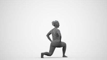 3D human model woman sport, photogrammetry scanned person for archviz, wireframe side view
