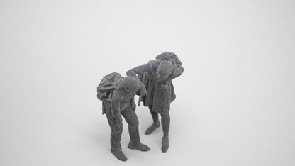 3D scanned girl kids, photorealistic archviz people for Enscape and SketchUp, wireframe three-quarter view