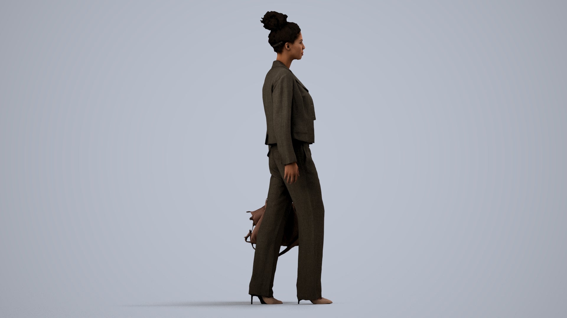 realistic 3D woman business walking, scanned archviz people for Blender and 3ds Max, side view render