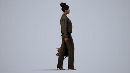 realistic 3D woman business walking, scanned archviz people for Blender and 3ds Max, side view render